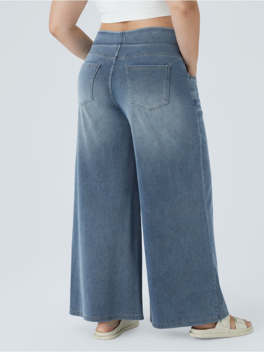 Halara Flex High Waist Multiple Pockets Baggy Wide Leg Washed Denim Pants Sz 1X - Picture 3 of 9
